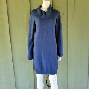 NWT JOAN VASS Petrol Blue Knit Cowl Sweater Dress Medium M